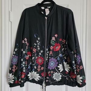 Chico's Black REVERSABLE Floral Bomber Jacket - Size 3 (22–24)